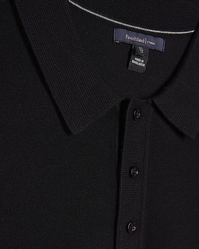 Svart slim fit-stickad polotröja