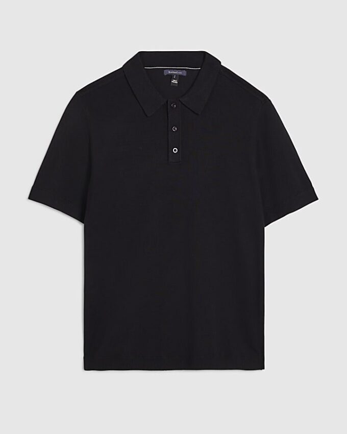 Svart slim fit-stickad polotröja