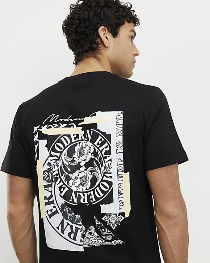 Svart slim fit-T-shirt med Modern Era-tryck