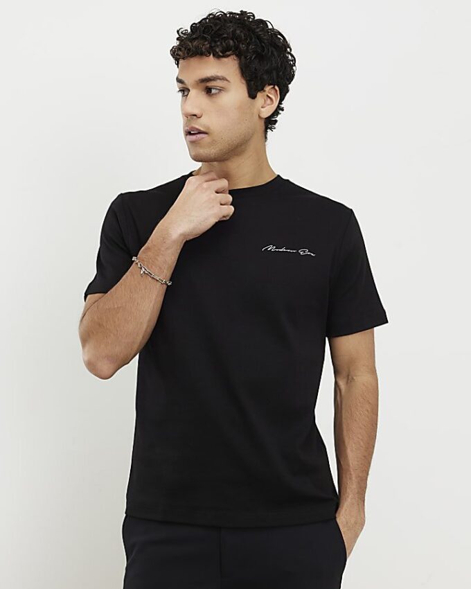 Svart slim fit-T-shirt med Modern Era-tryck