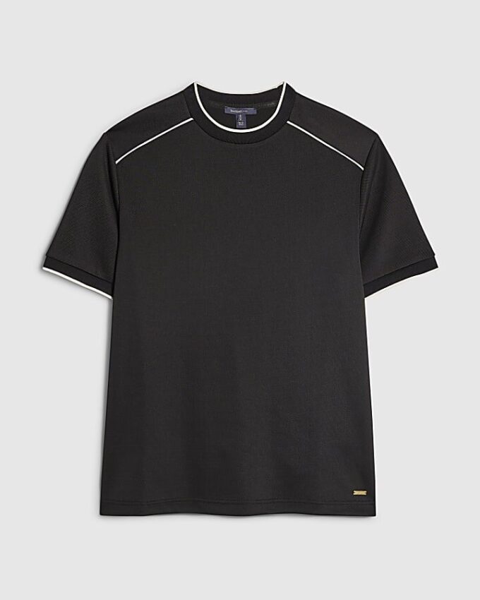 Svart slim fit-T-shirt med piping