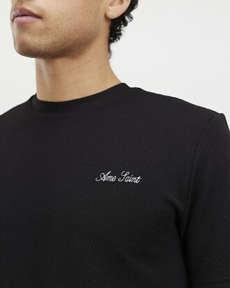 Svart Slim Fit Textured Ame Saint T-shirt