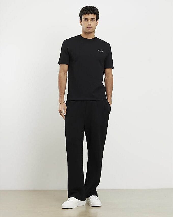 Svart Slim Fit Textured Ame Saint T-shirt