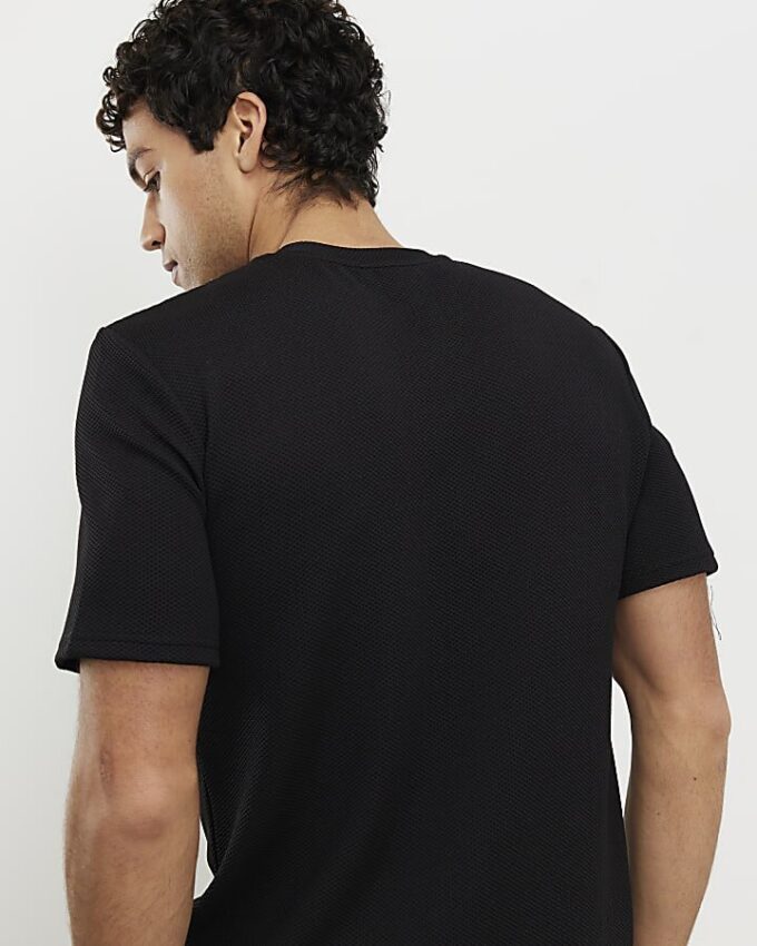 Svart Slim Fit Textured Ame Saint T-shirt