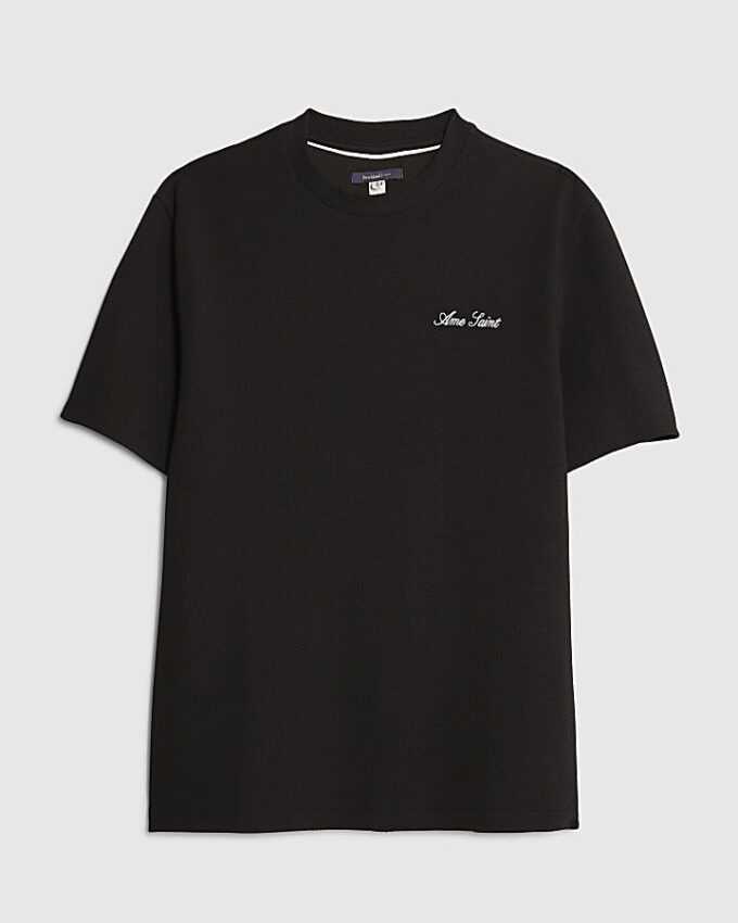 Svart Slim Fit Textured Ame Saint T-shirt