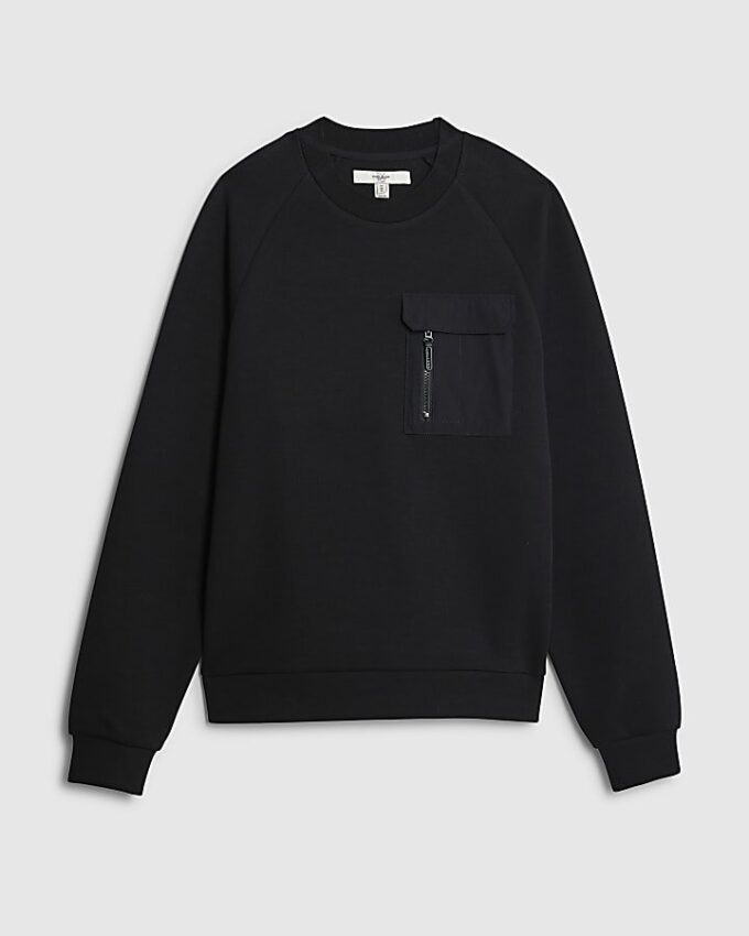 Svart slim fit-tröja i nylonhybrid