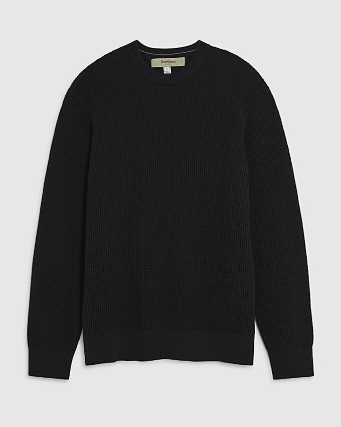 Svart slim fit-tröja i våffelstickat