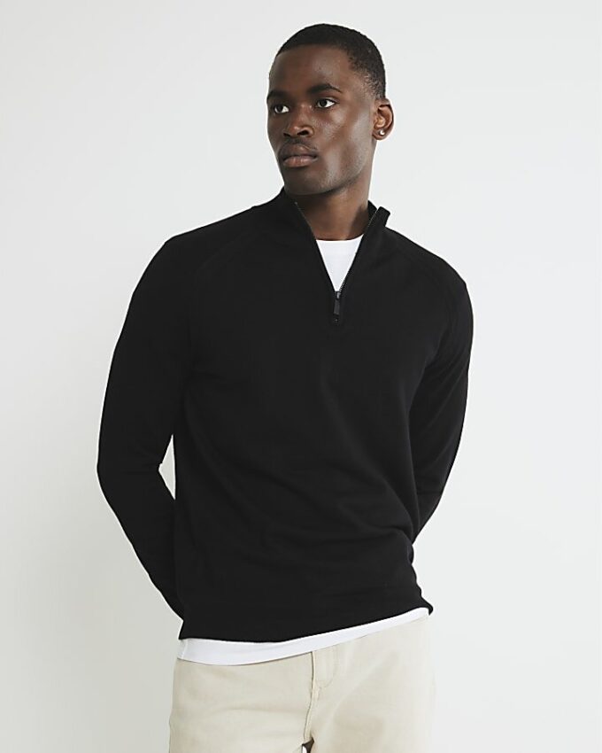 Svart slim fit-tröja med halv dragkedja