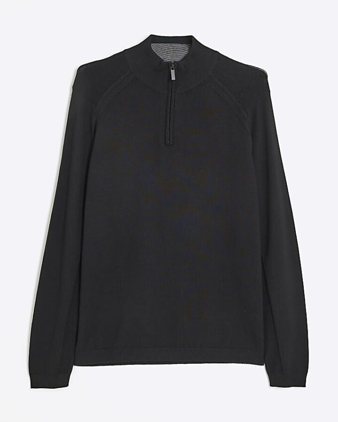 Svart slim fit-tröja med halv dragkedja
