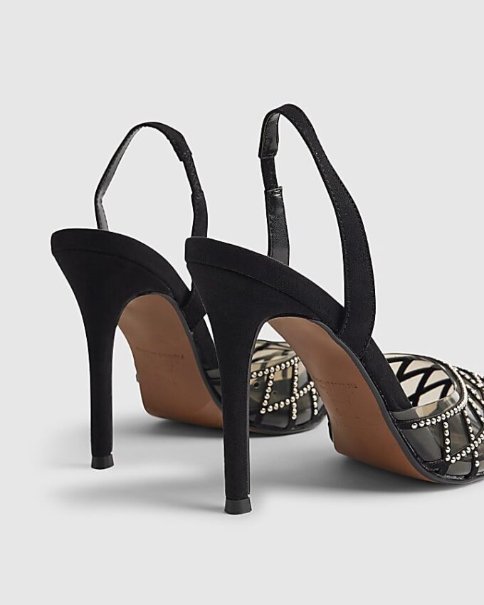 Svart slingback-klack med nitar i perspex