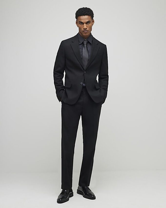 Svart stretchig slim fit-kostymbyxa