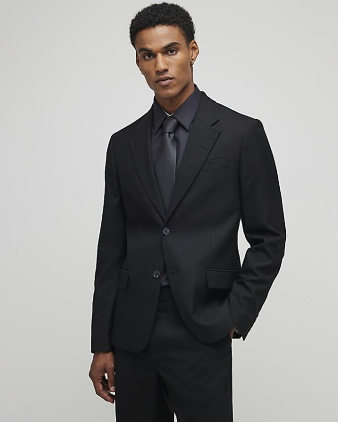 Svart stretchig slim fit-kostymjacka