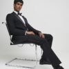 Svart stretchig slim fit-smokingbyxa