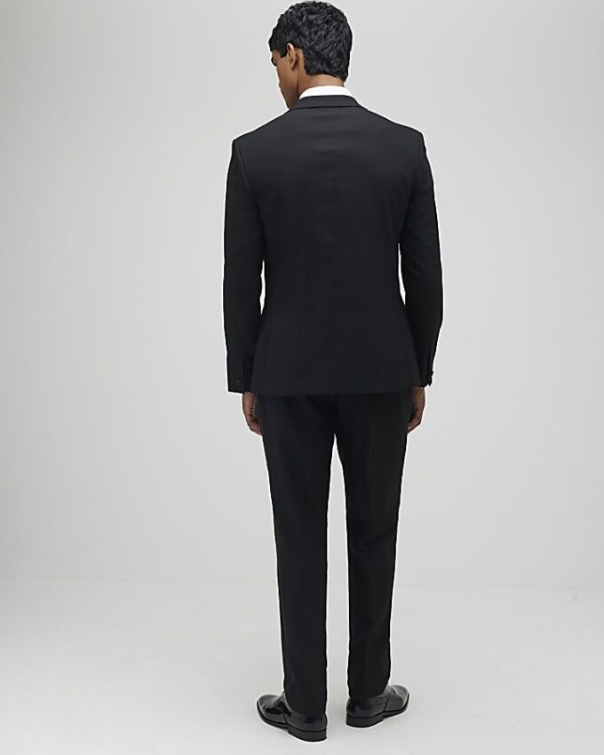 Svart stretchig slim fit-smokingbyxa