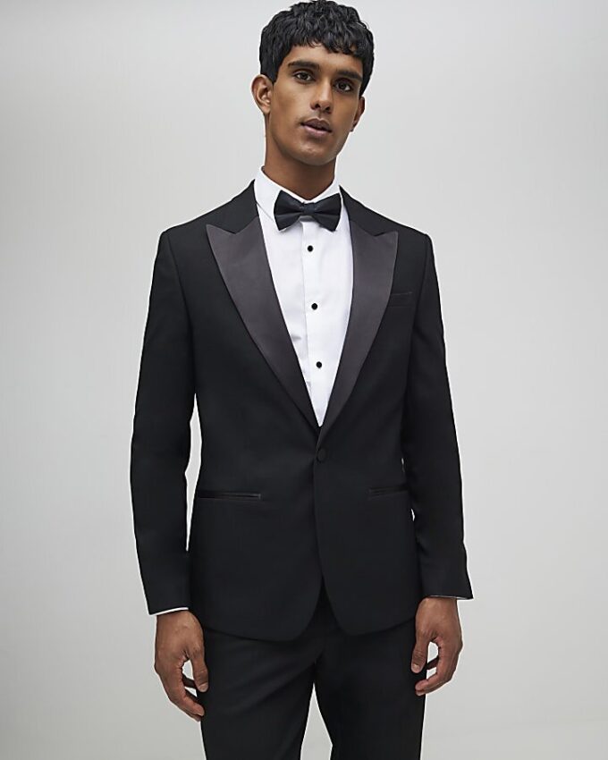 Svart stretchig slim fit smokingjacka