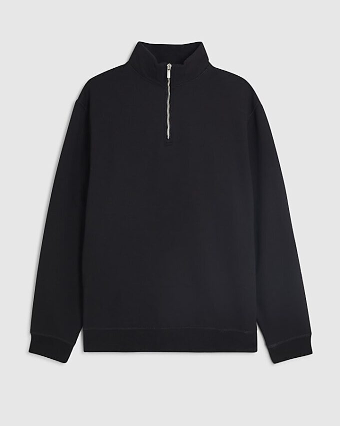 Svart sweatshirt med normal passform och trattkrage