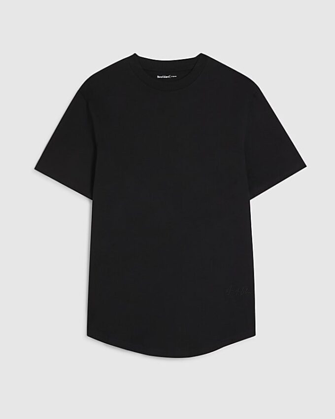 Svart T-shirt med normal passform och rundad fåll