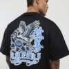 Svart T-shirt med oversized passform och Kazaki Crane-tryck