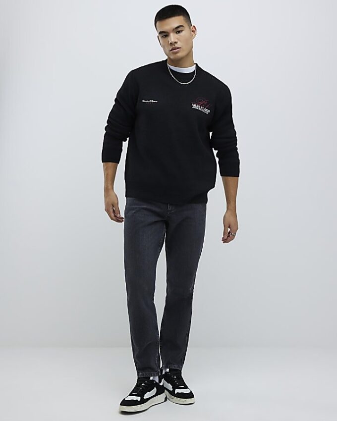 Svart tapered fit-tvättad jeans
