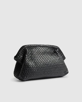 Svart vävd läderclutch i premiumkvalitet