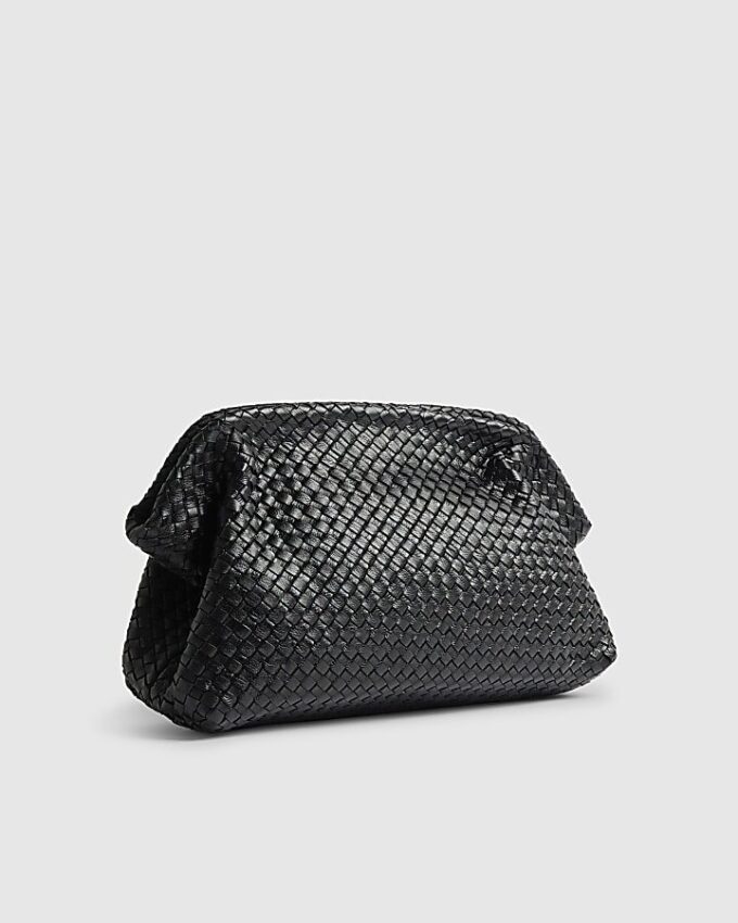 Svart vävd läderclutch i premiumkvalitet