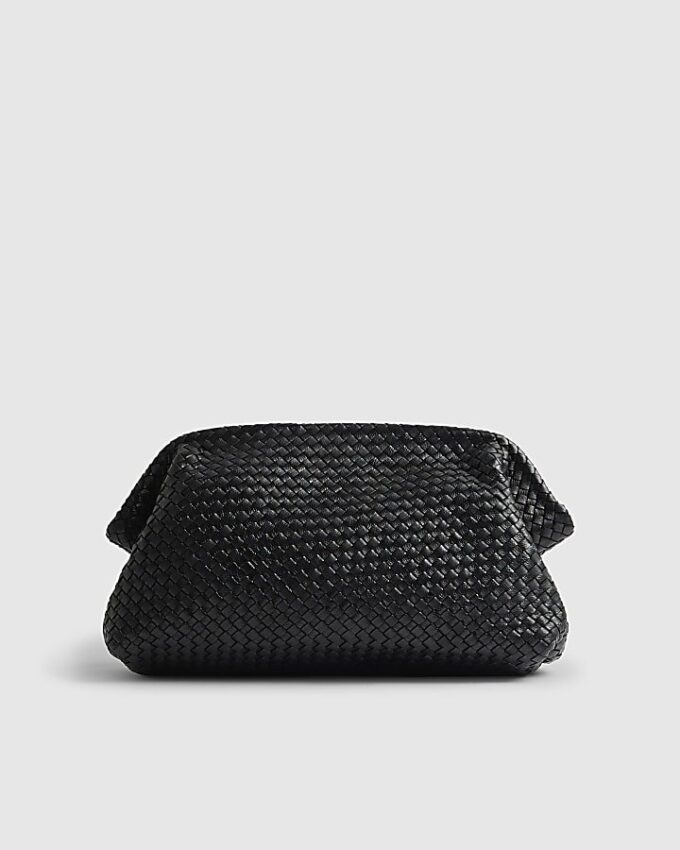 Svart vävd läderclutch i premiumkvalitet