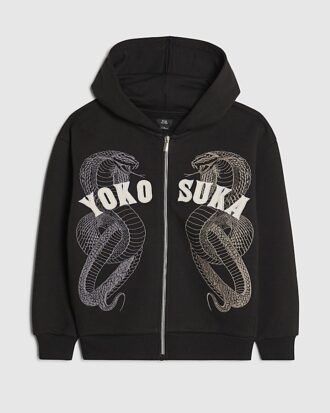 Svart Yokosuka Snake Zip Through Hoodie för pojkar Svart Yokosuka Snake Zip Through Hoodie för pojkar
