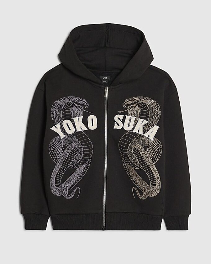 Svart Yokosuka Snake Zip Through Hoodie för pojkar