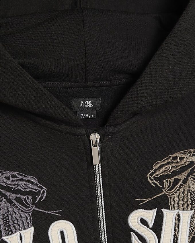 Svart Yokosuka Snake Zip Through Hoodie för pojkar