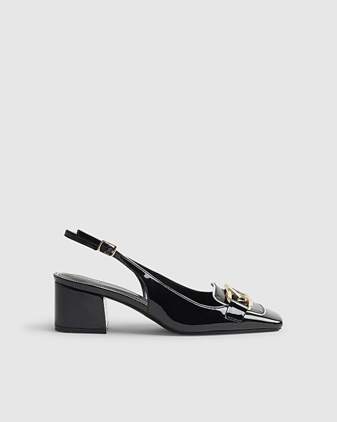 Svarta loafers med spänne och slingback-klack