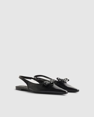 Svarta platta skor med dubbel rosett och slingback