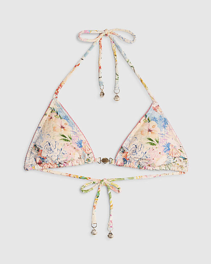 Triangelbikinitopp med rosa blommönster
