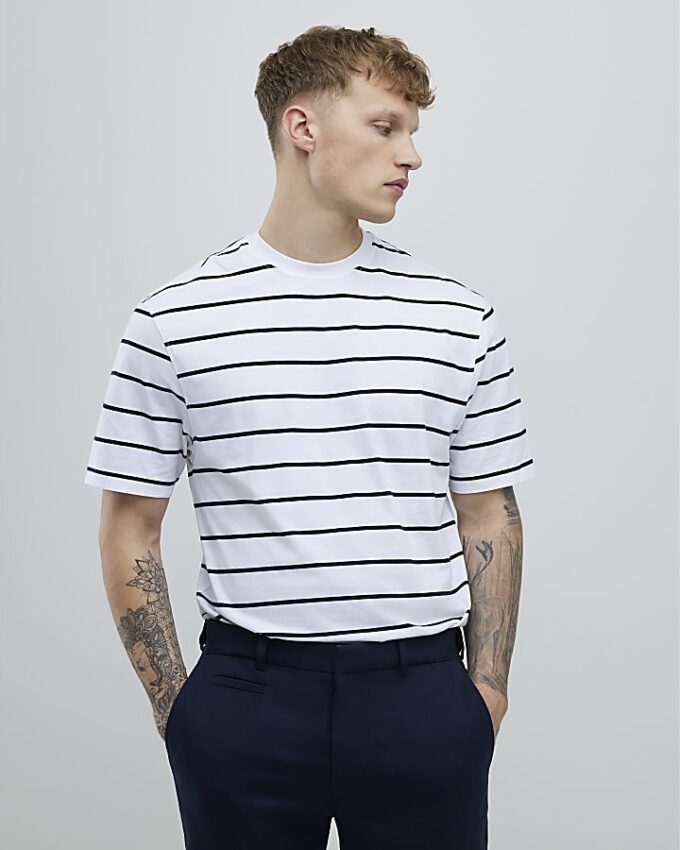 Vit 3-pack T-shirt med normal passform och ränder