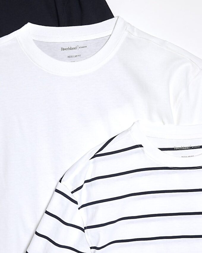 Vit 3-pack T-shirt med normal passform och ränder