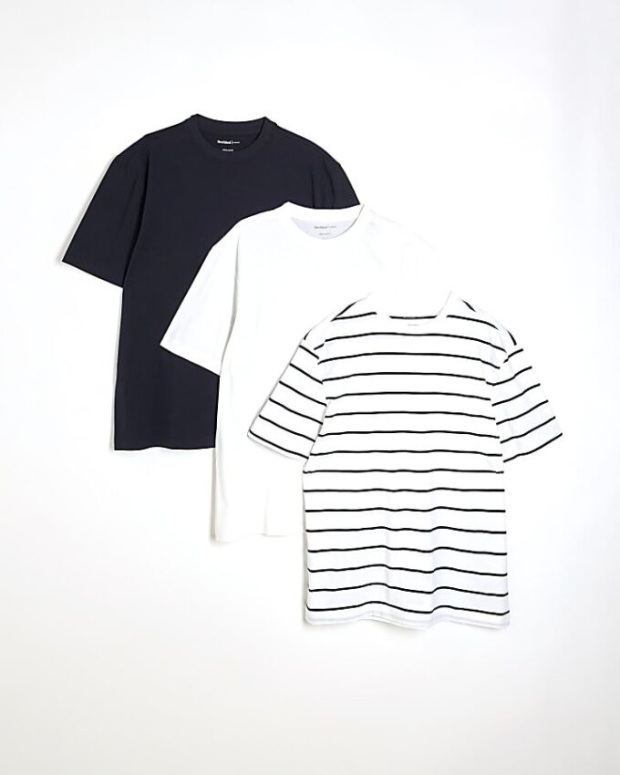 Vit 3-pack T-shirt med normal passform och ränder