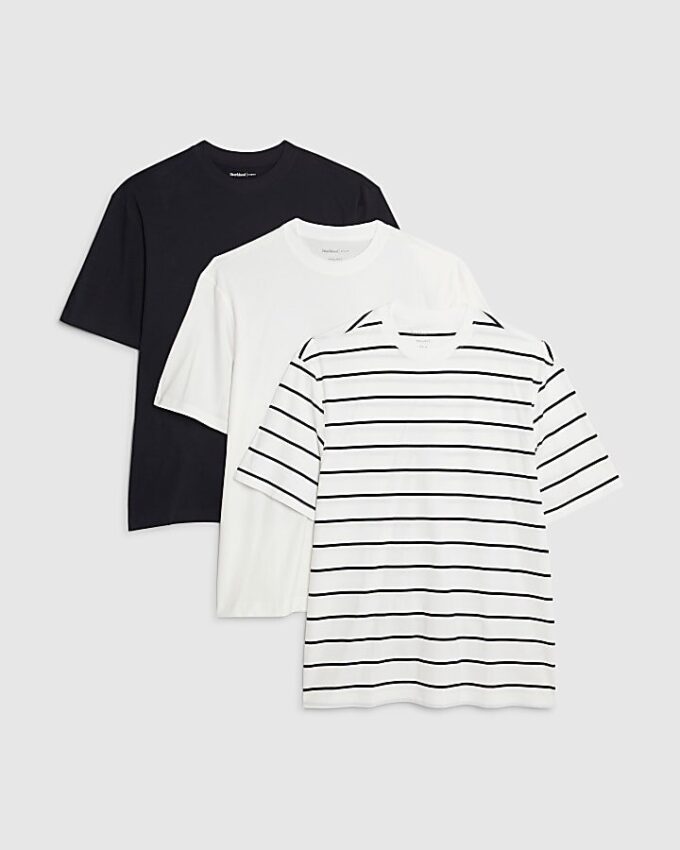 Vit 3-pack T-shirt med normal passform och ränder
