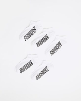 Vit 5-pack ribbade monogramstrumpor