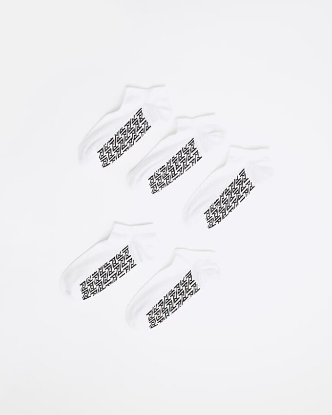 Vit 5-pack ribbade monogramstrumpor