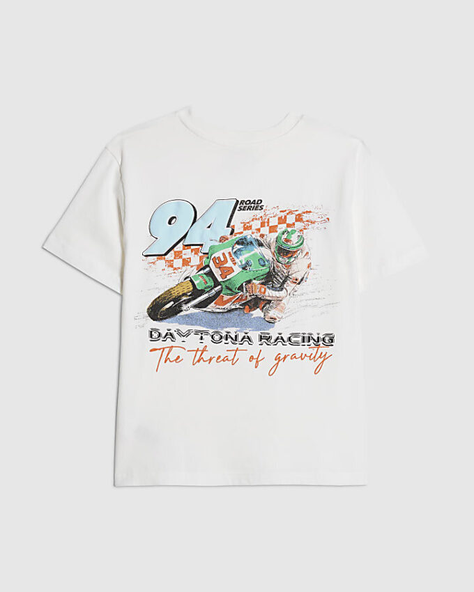 Vit 94 Racing-T-shirt för pojkar