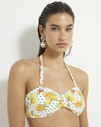 Vit bandeau-bikinitopp med fruktmönster Vit bandeau-bikinitopp med fruktmönster