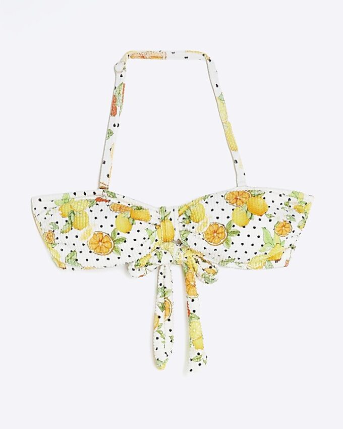 Vit bandeau-bikinitopp med fruktmönster