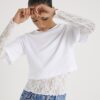 Vit boxig hybrid-T-shirt i spets