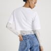 Vit boxig hybrid-T-shirt i spets