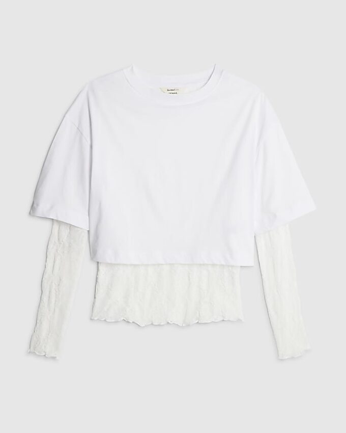 Vit boxig hybrid-T-shirt i spets
