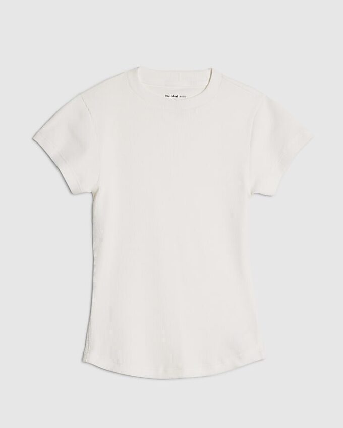 Vit kortärmad ribbad T-shirt