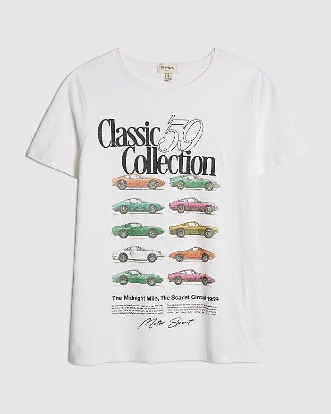 Vit kortärmad T-shirt med klassisk bil