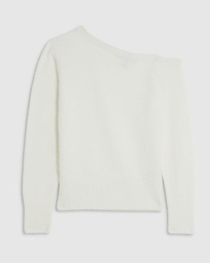 Vit långärmad asymmetrisk fluffig topp