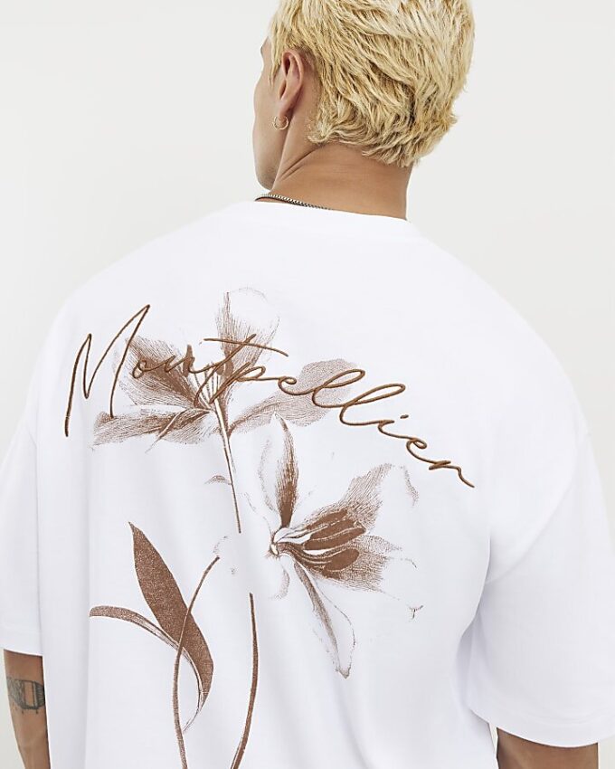 Vit Montpellier-T-shirt med blommönster
