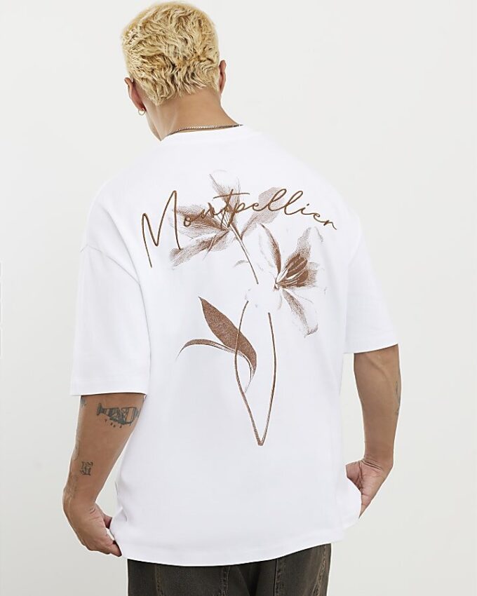 Vit Montpellier-T-shirt med blommönster