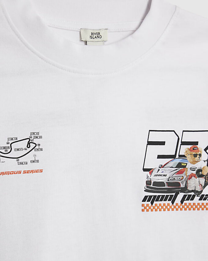 Vit motocross-björn-T-shirt för pojkar